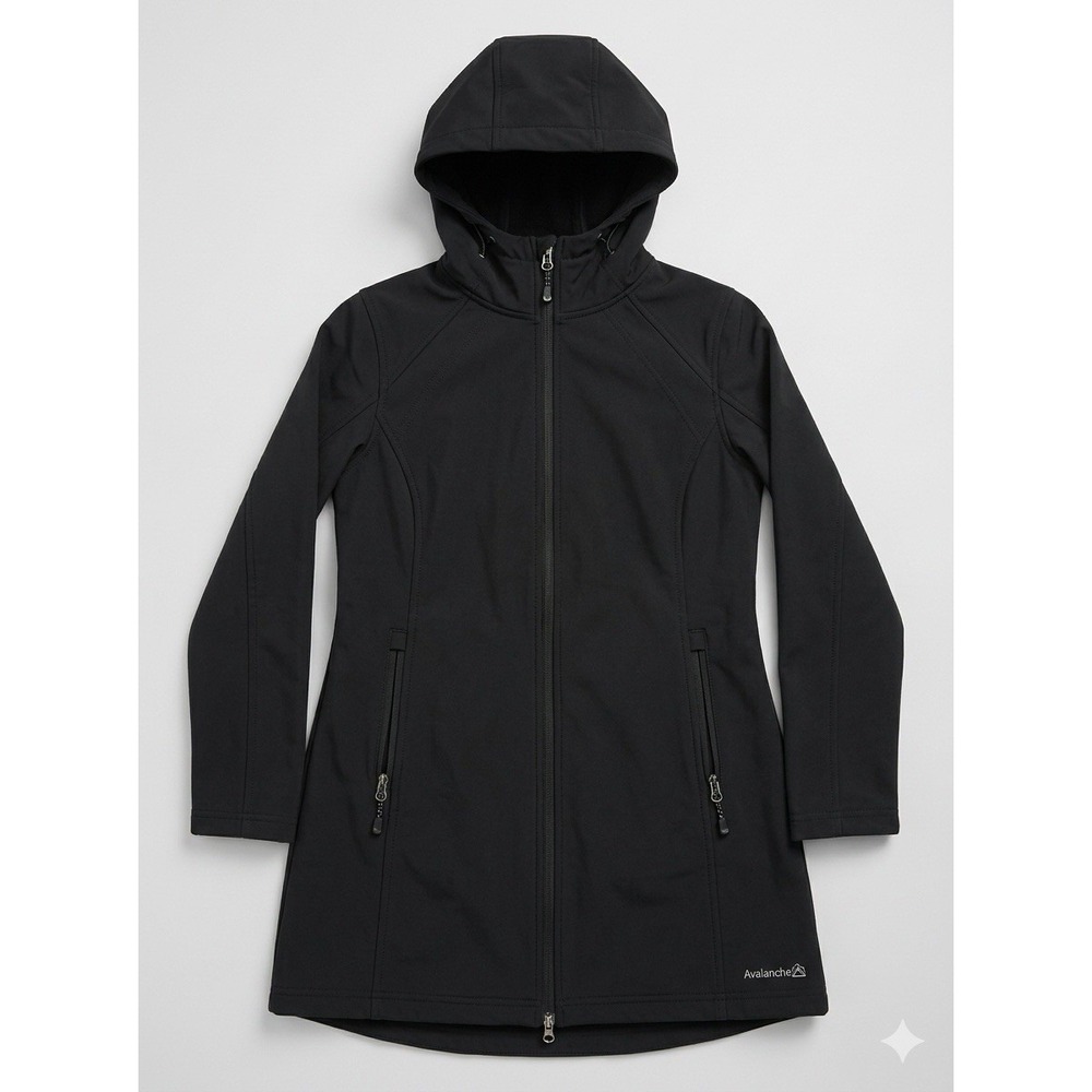 Avalanche Women M Black Softshell Parka Jacket Hooded Fleece Lined Coat Mid